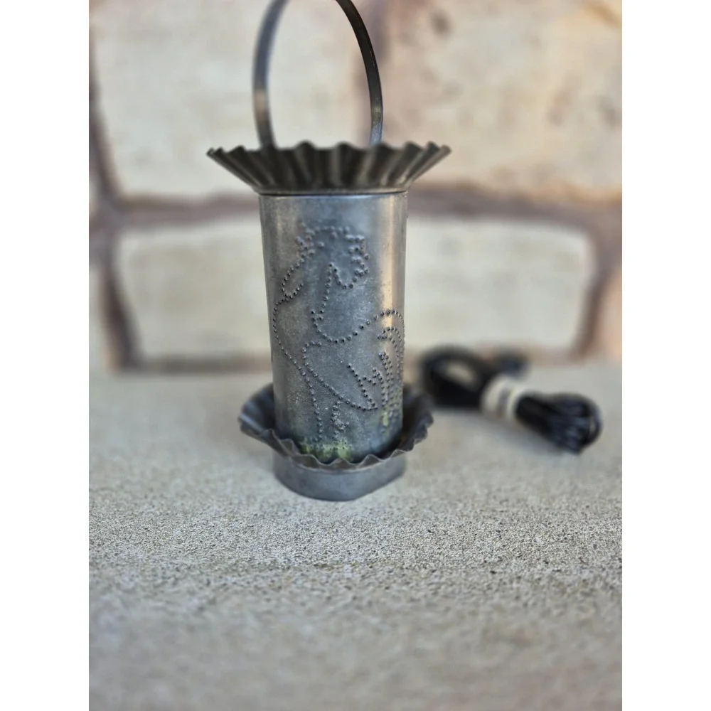 Primitive Punched Tin Chicken Lantern Rustic Farmhouse Rooster Hen Lamp USA